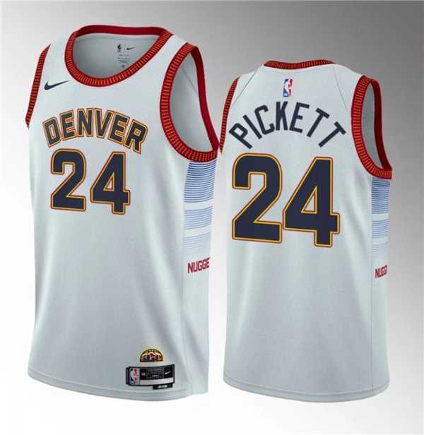 Men's Denver Nuggets #24 Jalen Pickett White 2023 Draft Icon Edition Stitched Basketball Jersey Dzhi